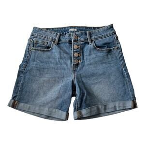 Old Navy Womens Size 0 Slim Midi Butt Liz Denim Jean Shorts Exposed Button Fly